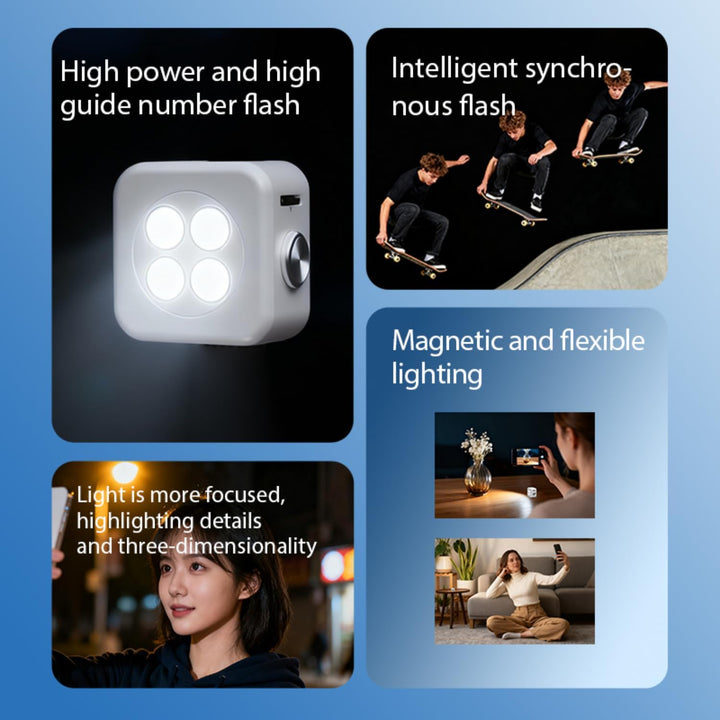 Funmount Externes Smartphone-Blitzlicht 18W mit 3W Dauerlicht · Magnetische Handy Fotolampe · Synchr