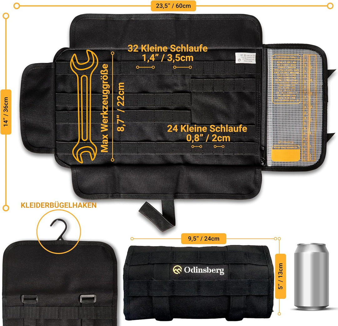 Odinsberg Heavy Duty Tool Roll Werkzeugrolle für Motorrad - Werkzeugtasche ohne Inhalt mit Taktische
