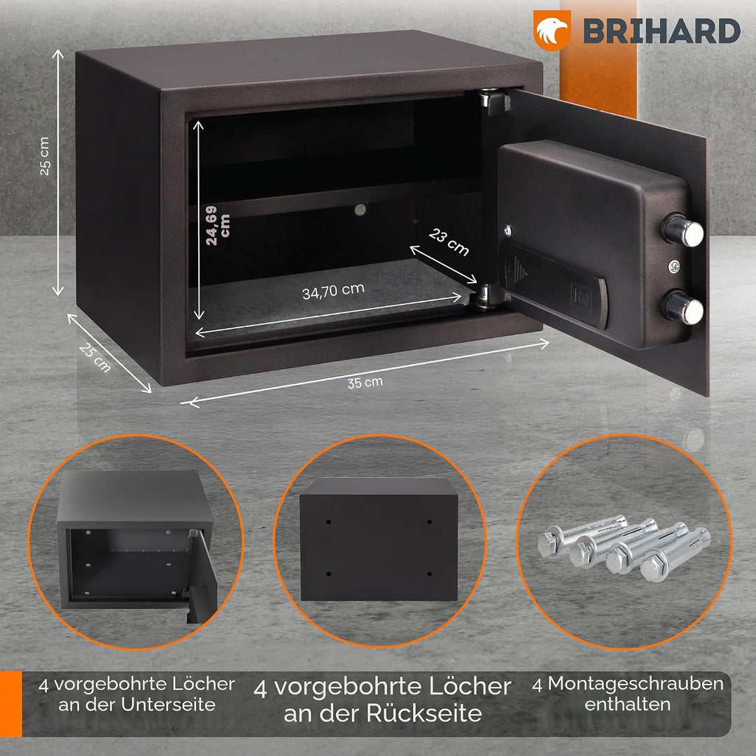 Brihard Biometrischer Safe E14602B – 2-in-1 Digitale Tastatur und Fingerabdruck – Home Tresor 25 cm