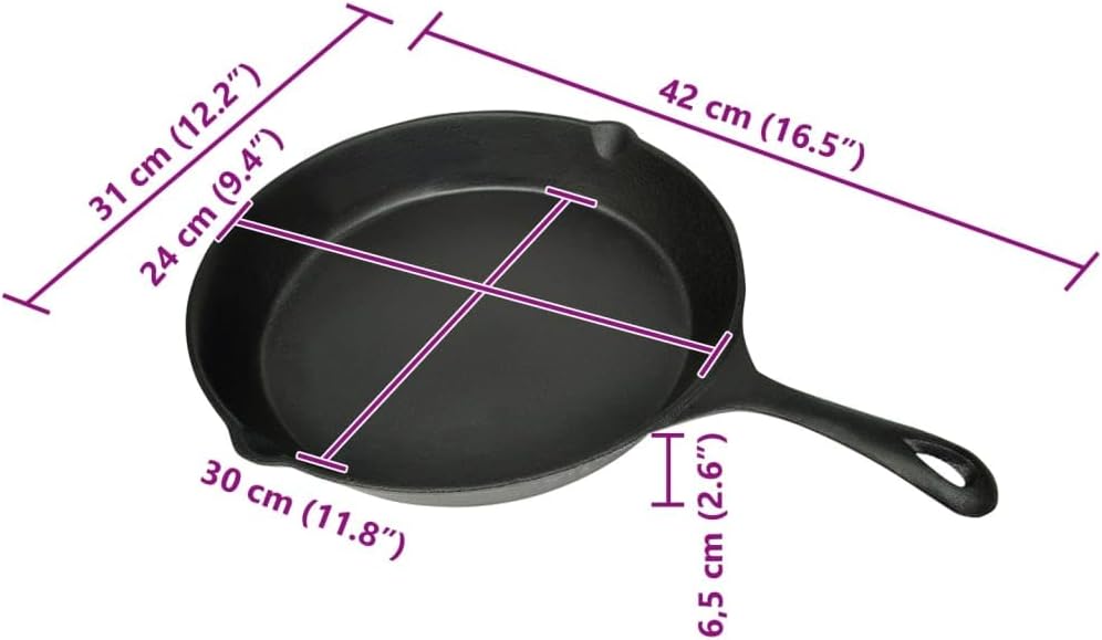 Gusseisen Grillpfanne 30 cm rund für Induktion, Backofen, BBQ, Camping, vielseitige Plancha Wendegri