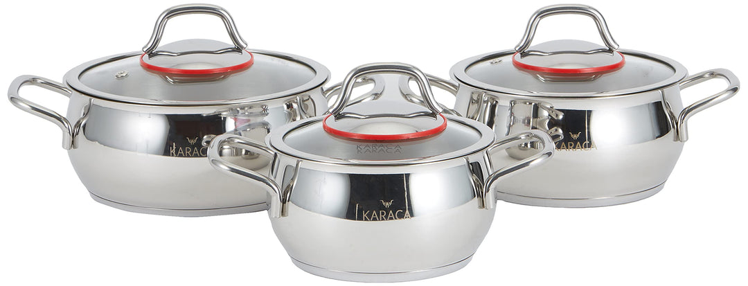 Karaca Emirgan Kochtopf- Set Edelstahl, 6- teilig, Midi Set - Rostfrei, Energiesparend, Gesundes Koc