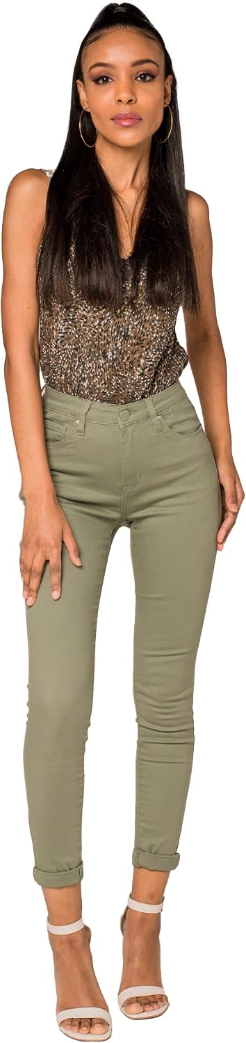 Nina Carter P056 Damen Jeanshosen Skinny Fit Jeans High Waist S Mandelgrün (P109-17), S Mandelgrün (