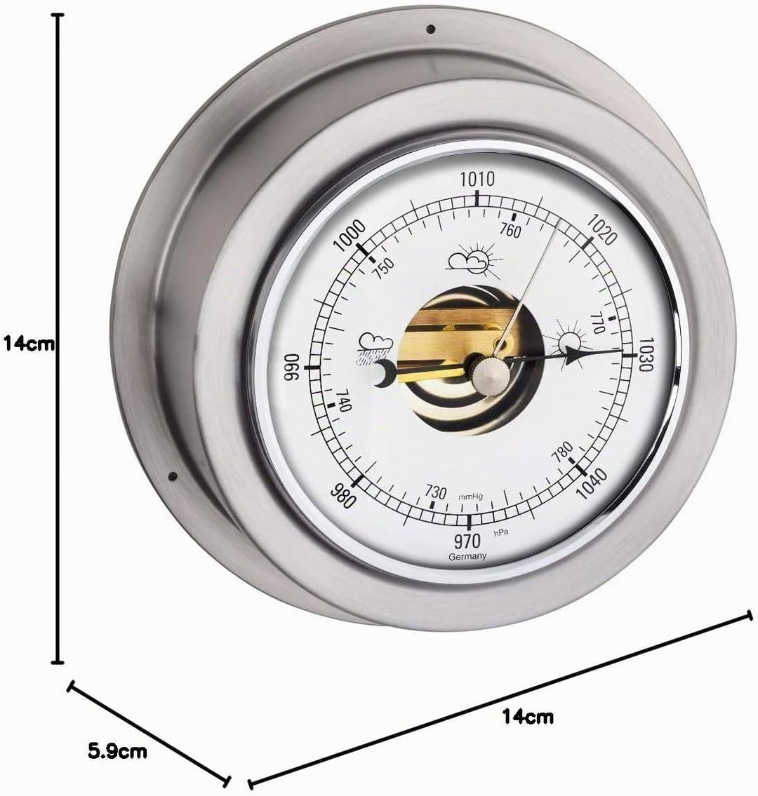 TFA Dostmann Maritim Analoges Barometer, 29.4024.54.B, zur Wettervorhersage, Silber, (L) 140 x (B) 5