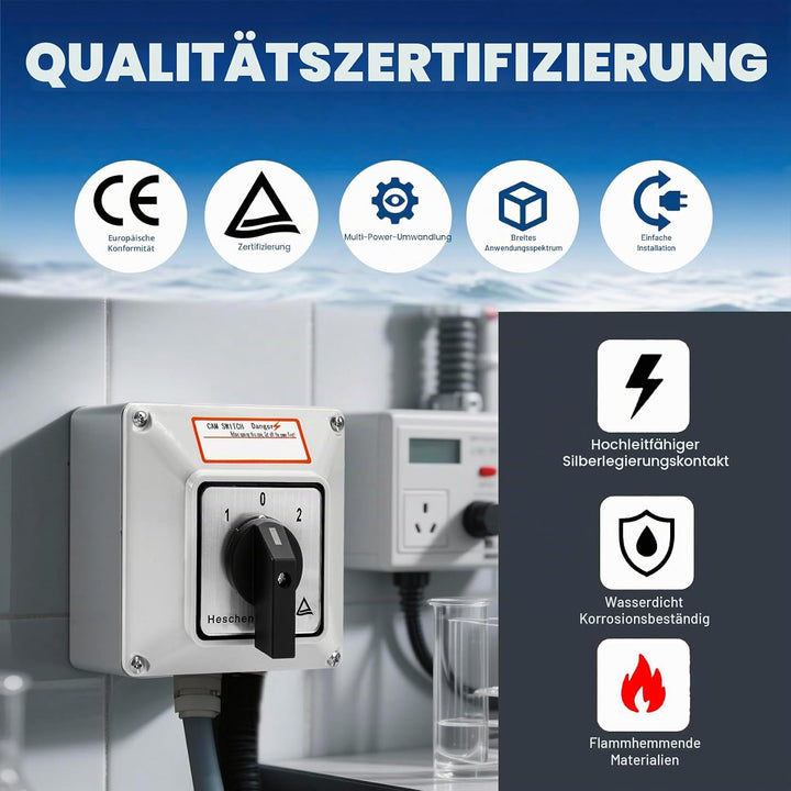 Heschen Universal Drehnockenwahlschalter, SZW26-63/D303.3D, 660V 63A, ON-OFF-ON 3 Positionen, 3 Phas