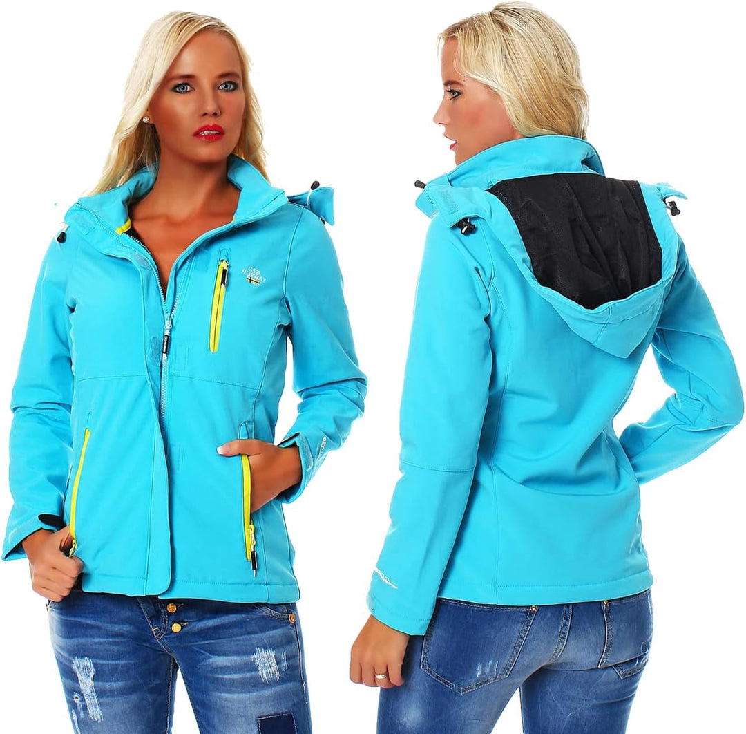 Geographical Norway Damen Softshell Jacke mit Kapuze Outdoor, Turquoise