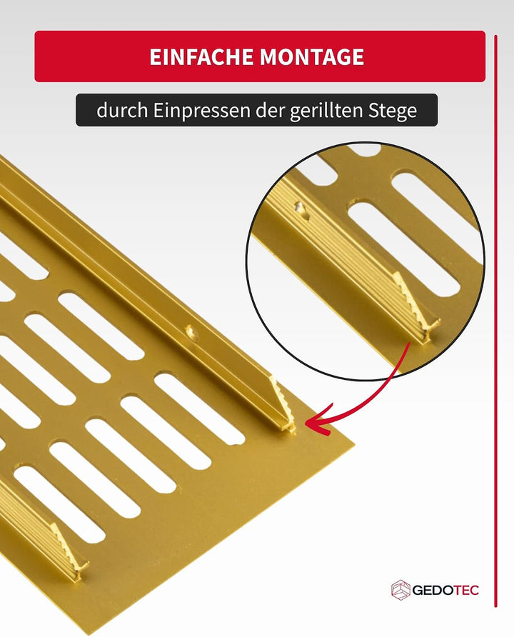 Gedotec Lüftungsgitter rechteckig aus Aluminium - 1 Stück Abluftgitter Messing eloxiert - Heizungsgi