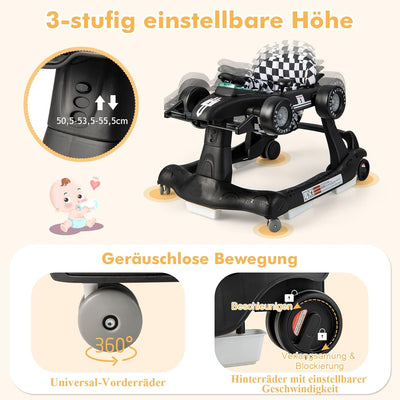 DREAMADE Lauflernhilfe, 4 in 1 Autoförmiger Lauflernwagen mit einstellbarer Geschwindigkeit, Musik &