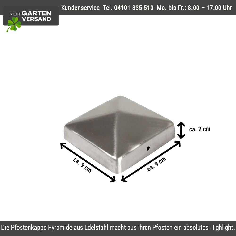 10× Pfostenkappe Edelstahl 9×9 cm (91×91 mm) – rostfreie Pyramiden-Abdeckung für Holzpfosten – witte