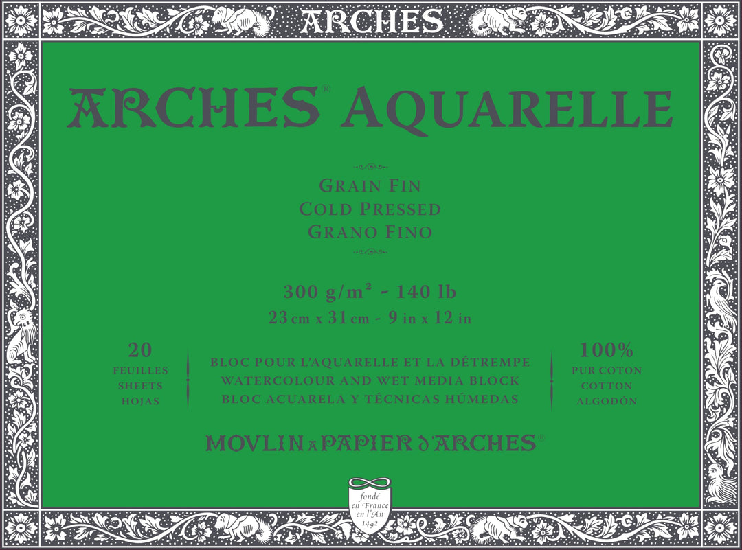 ARCHES A1795060 Aquarelle 100% fein, 300 g, geleimt, 4 l, 23 x 31, 20 Blatt, naturweiss
