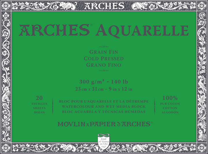 ARCHES A1795060 Aquarelle 100% fein, 300 g, geleimt, 4 l, 23 x 31, 20 Blatt, naturweiss