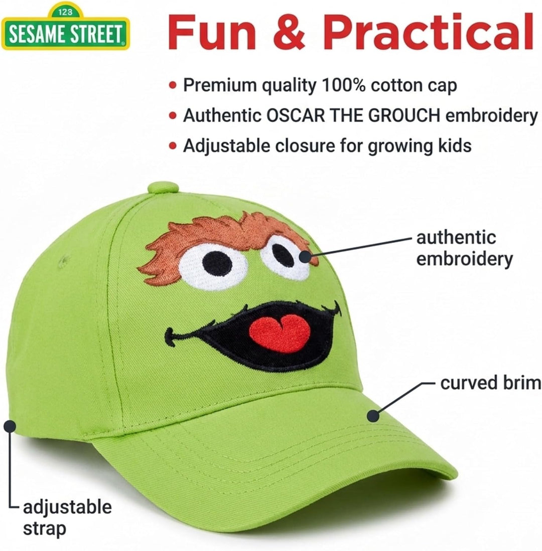 Sesame Street Boys Elmo Cotton Baseball Cap (Ages 2-4), Size Ages 2T-4T, Oscar The Grouch