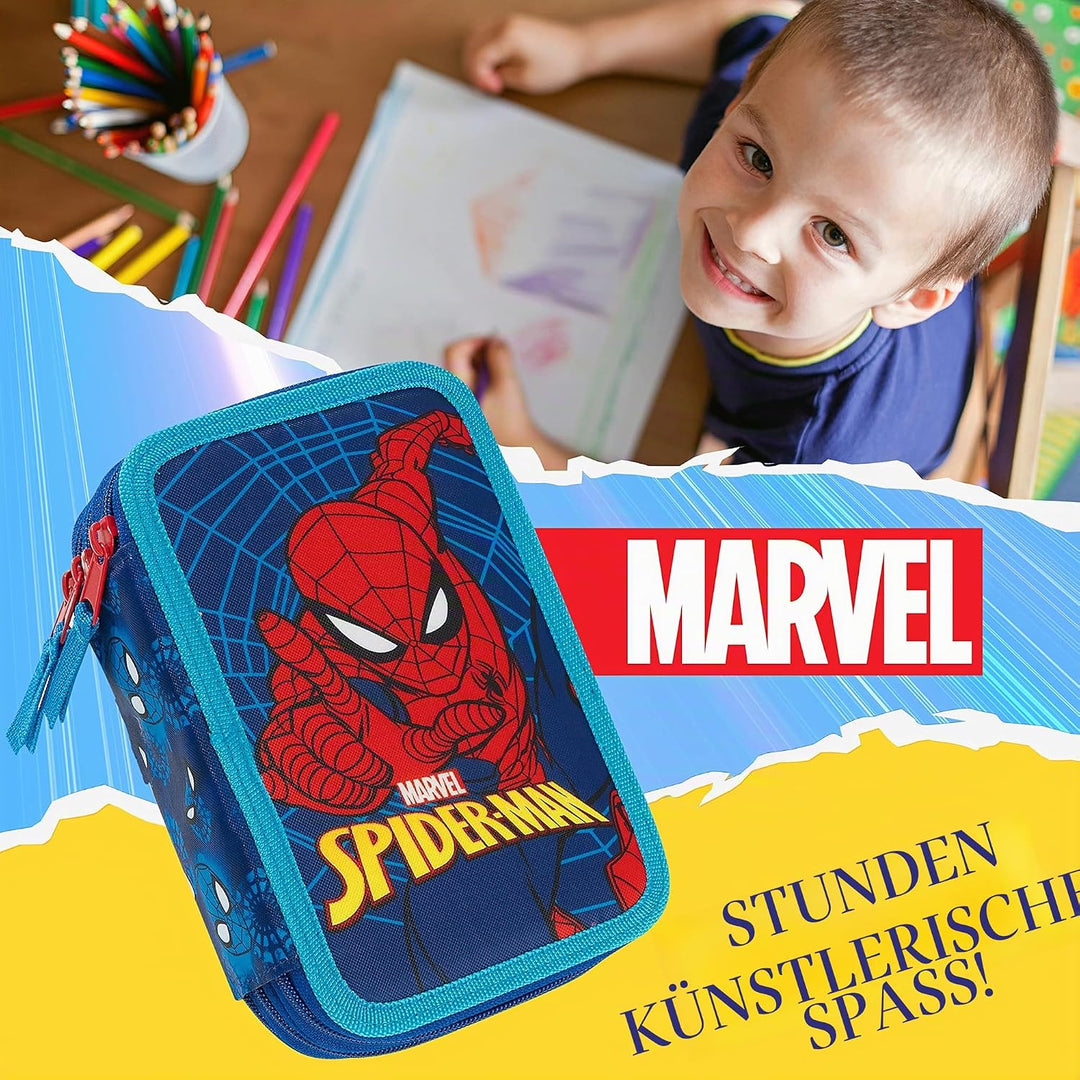 Marvel Federmäppchen für Jungen, Federmäppchen, Fächer, gefüllt, für Schule, Filz, Buntstift, Gesche