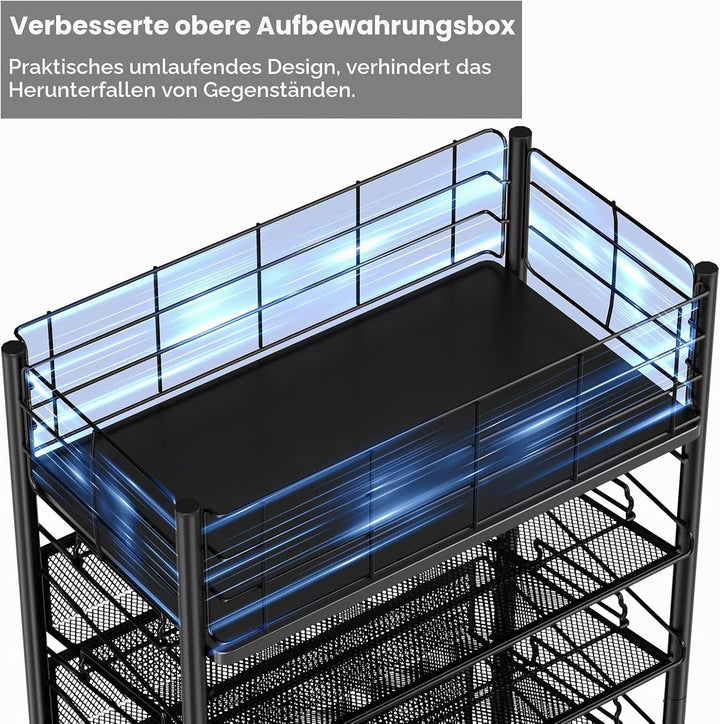 Rollbarer Aktenwagen mit Rädern, 6-stufiger Roll-Aktenwagen aus Metall für neben dem Schreibtisch, m