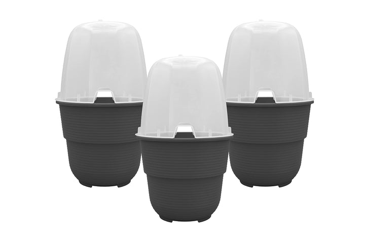 Plastard 3er-Set Anzuchthaube mit Blumentopf 16 cm Durchmesser Anthrazit runder Anzuchttopf Anzuchth