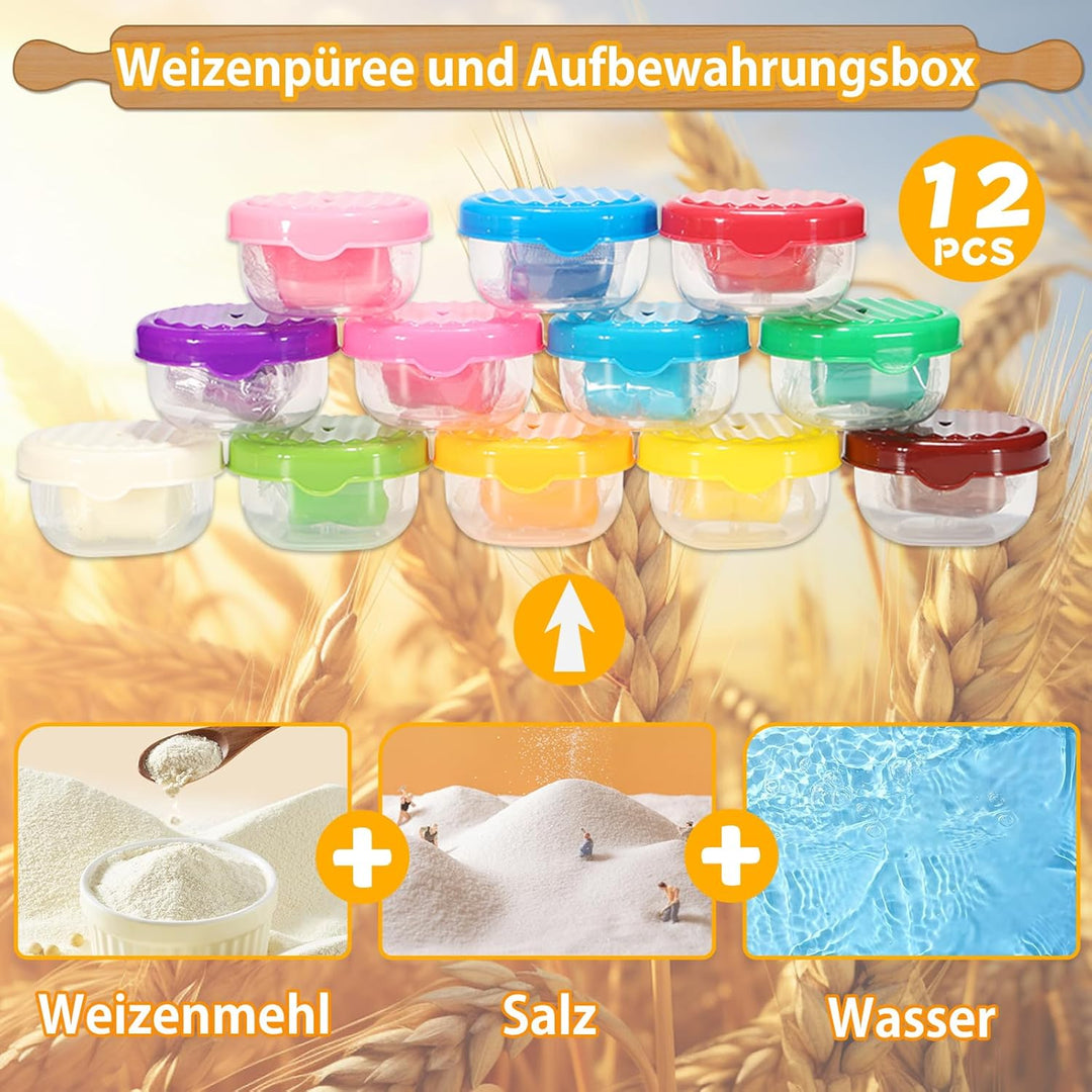 VBACALA 41 Stück Knete Set mit 12 Dosen Knetmasse, Knetwerkzeug Kinder Spielküche mit Eismaschine, B