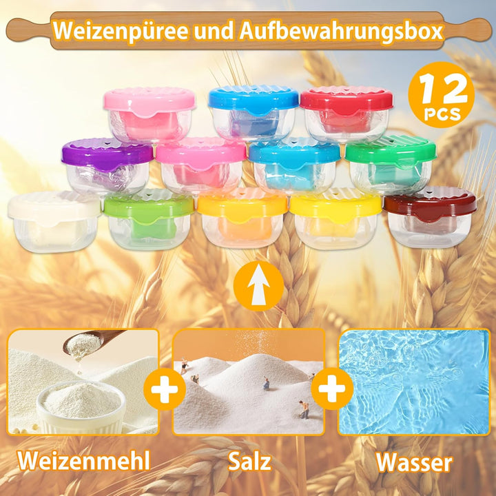 VBACALA 41 Stück Knete Set mit 12 Dosen Knetmasse, Knetwerkzeug Kinder Spielküche mit Eismaschine, B
