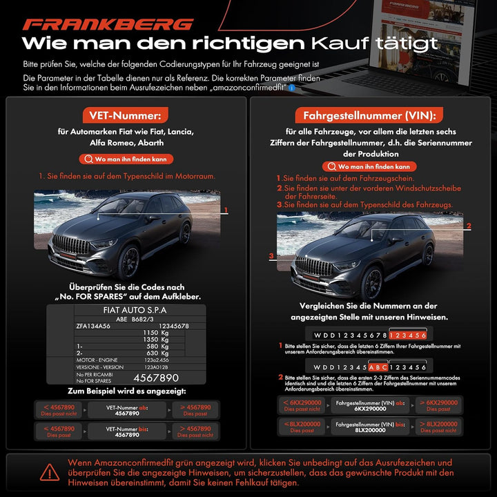 Frankberg 2x Bremssattel Bremszange Hinten Kompatibel mit Bravo II 1.4L-2.0L 2006-2016 Multipla 1.6L