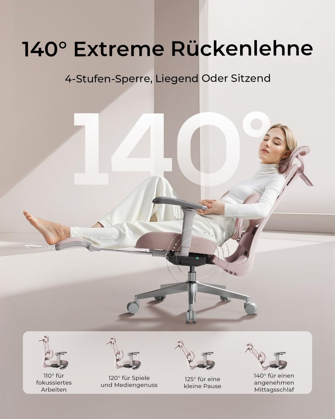 Hbada E3 Air Ergonomischer Bürostuhl - 3-Zonen Lordosenstütze, 4D Kopfstütze, 4D Armlehnen, Schreibt