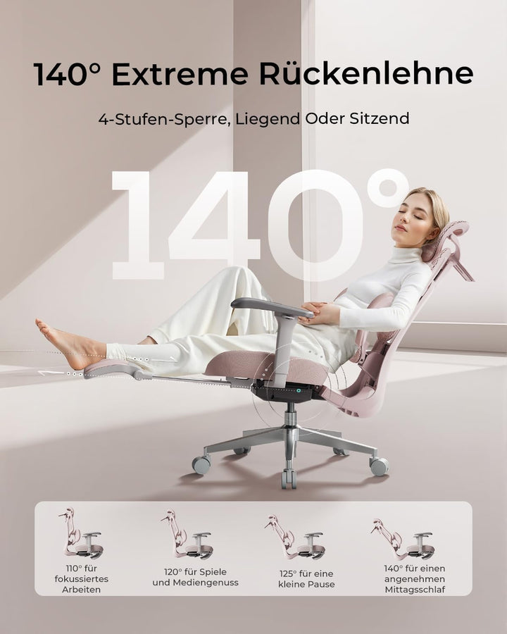 Hbada E3 Air Ergonomischer Bürostuhl - 3-Zonen Lordosenstütze, 4D Kopfstütze, 4D Armlehnen, Schreibt