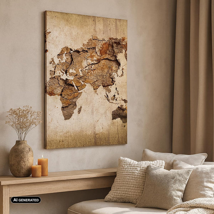 Bilder auf Leinwand 55x100cm Leinwandbild mit Rahmen Karte Welt modern Gross Wanddeko Bild Schlafzim