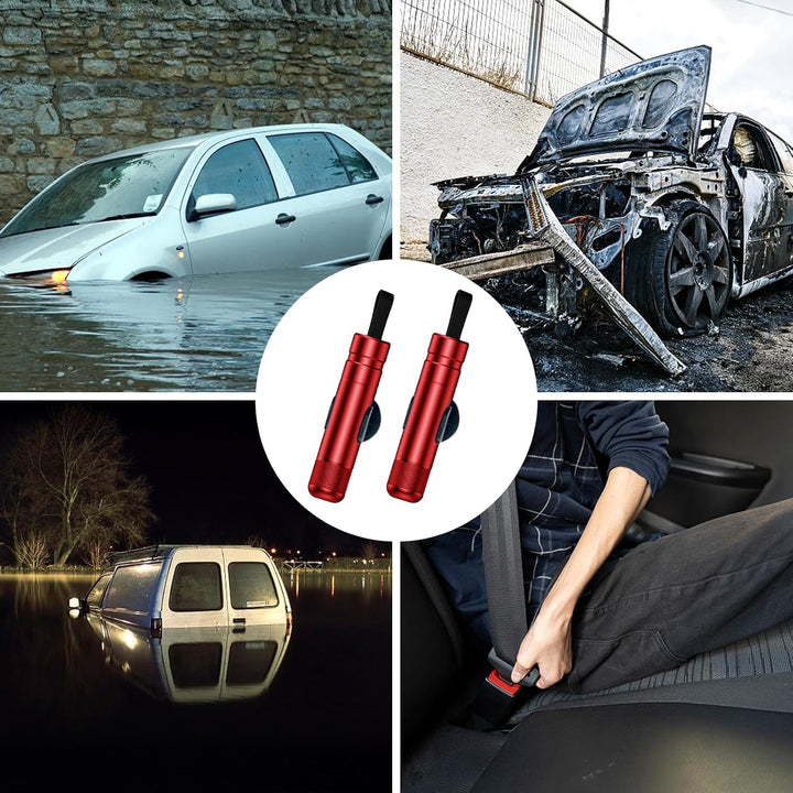 2 PCS Notfallhammer Auto mit Gurtschneider, Kompakter Lebensretter aus Wolframstahl für Schnelle Flu