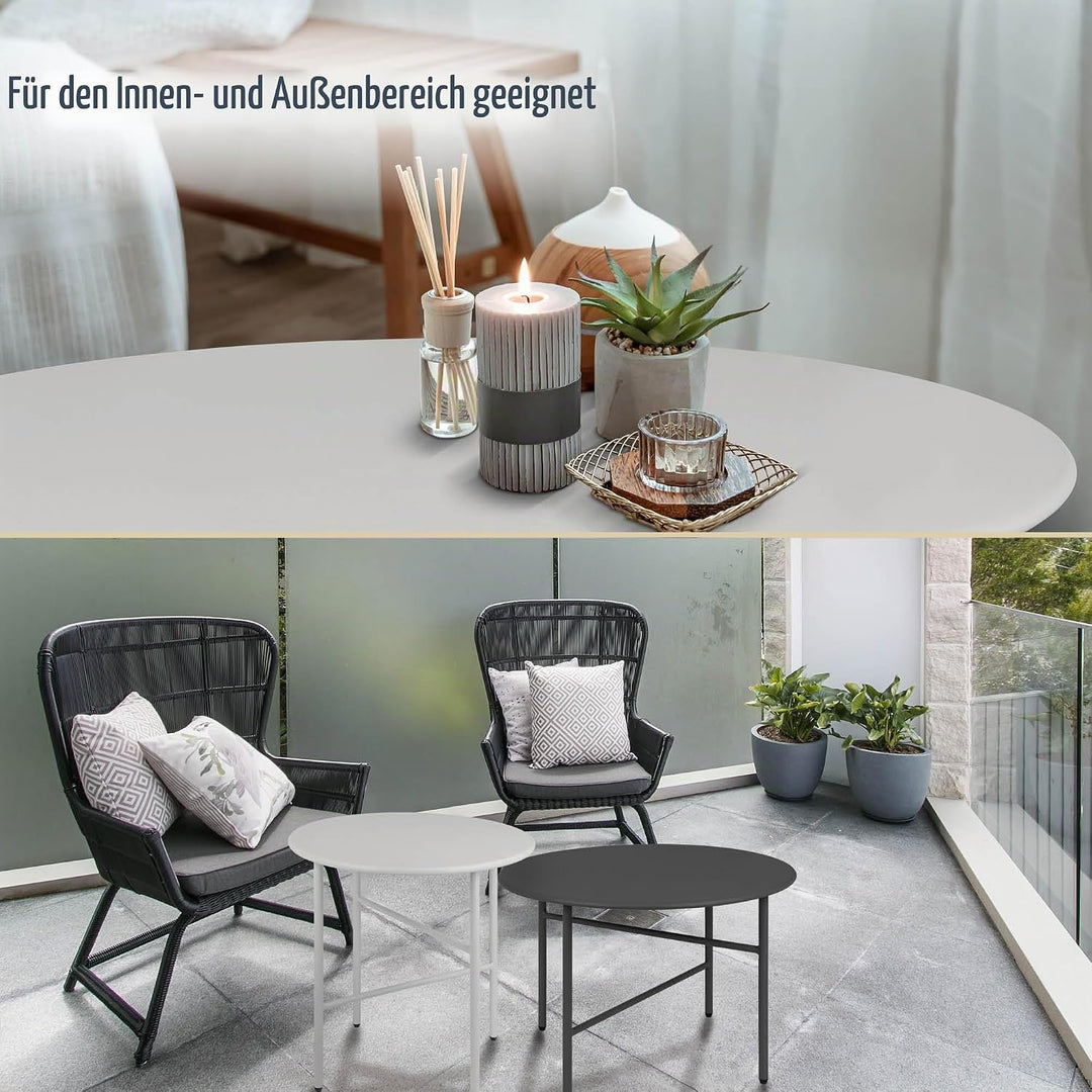 bomoe Runder Beistelltisch Metall Weiss Ø 44 cm Tischplatte Kratzfest – Stabiler Wohnzimmer Couchtis