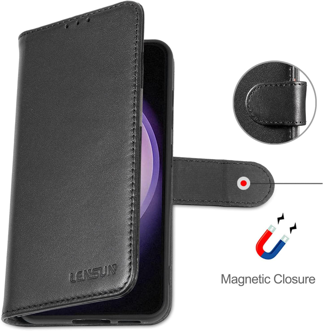 LENSUN Echtleder Hülle für Samsung Galaxy S23, Handyhülle [Echtes Leder] [Magnetverschluss] [RFID Sc