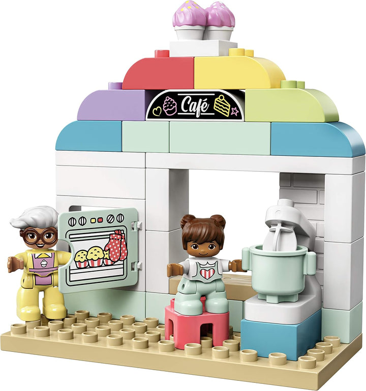 LEGO 10928 DUPLO Tortenbäckerei Spielset mit Café-Wagen, Kuchen und Cupcakes, grosse Bausteine für K
