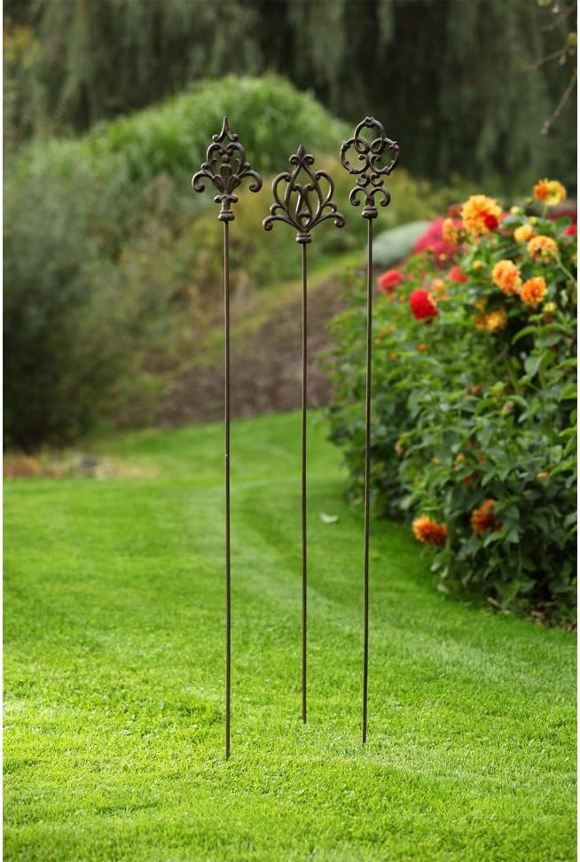 Dehner Gartenstab Ornament Speer, 6 Stück, je ca. 140 x 16 x 3.2 cm, Gusseisen, edelrostfarben