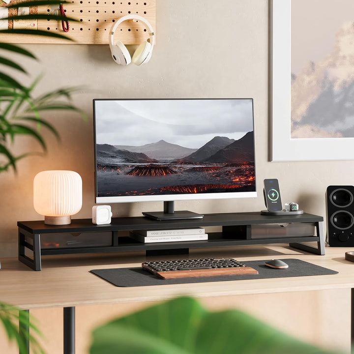 Fenge Dual Monitorständer Riser mit 2 Acryl Schubladen 2 Etagen 108cm Computer Bildschirmständer für