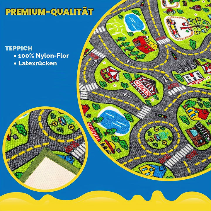 2 Teppich Kinderzimmer 80x150cm (Gesamt 160x150cm) für Kinder ab 3 Jahren, Spielteppich Strasse Kind