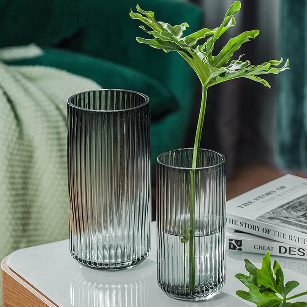 Muyan Glasvase für Blumen, vertikale gestreifte Blumenvase, Moderne Desktop-Dekoration, Blumenarrang