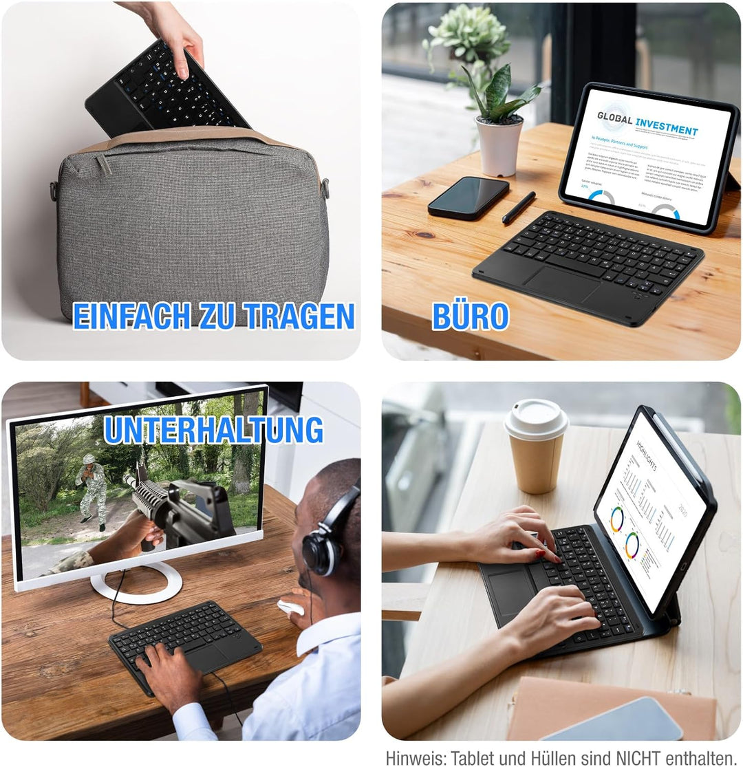 MAYPHY Kabellose Mini-Tastatur mit Touchpad, tragbare Tastatur, für iPad, Tablets, Laptops, leise Ta