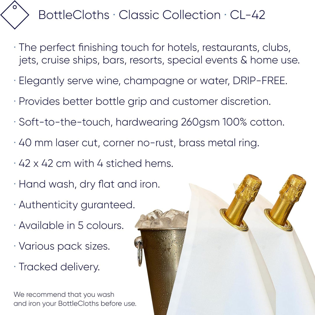 Classic Collection, Flaschentuch mit Metallring für Eiskübel, Baumwolle, 42 cm, Eckloch (Gold mit Go