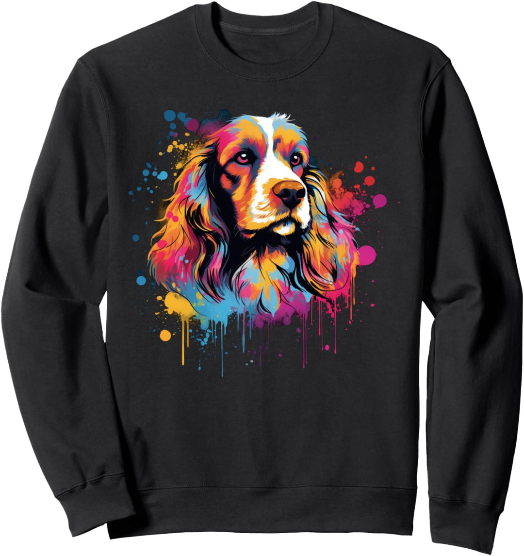 Niedlicher Cocker Spaniel Hund auf bunt bemaltem Cocker Spaniel Sweatshirt