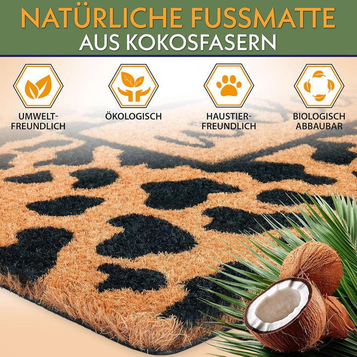 BRUBAKER Fussmatte für Aussen und Innen - Welcome mit Leopardenmuster - 45 x 75 cm Schmutzfangmatte