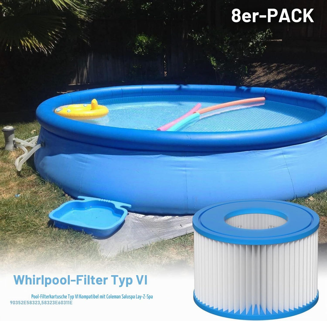 Spa Filter VI, 8 Stück Filterkartuschen VI für Bestway Miami, Monaco Lay-Z-Spa, Vegas, Palm Springs,