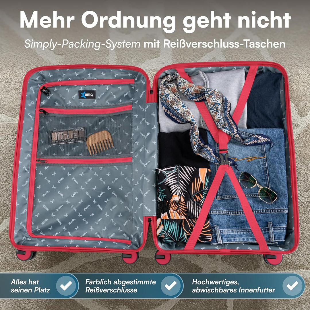 Xonic® Hartschalenkoffer XL für 100L - Bruchsicherer Rollkoffer Polypropylen mit 360° Doppelrollen &