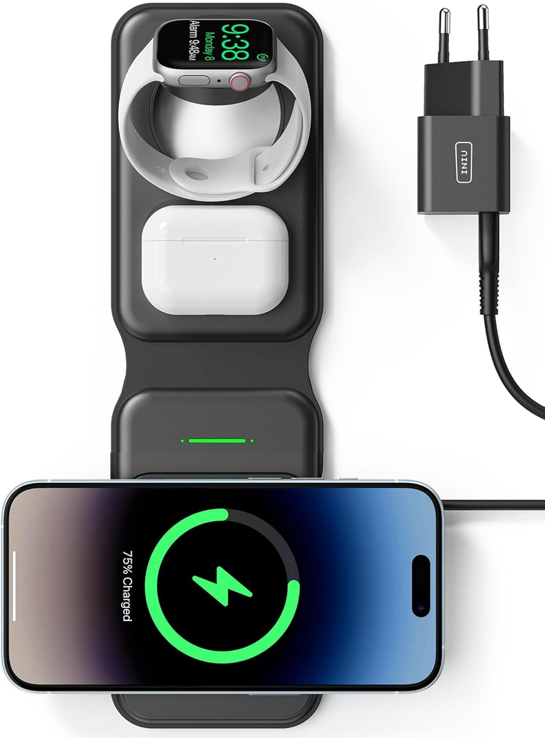 INIU 3 in 1 Wireless Charger Station, Magnetischer Qi Zertifiziert Induktive Ladestation Pad Kabello