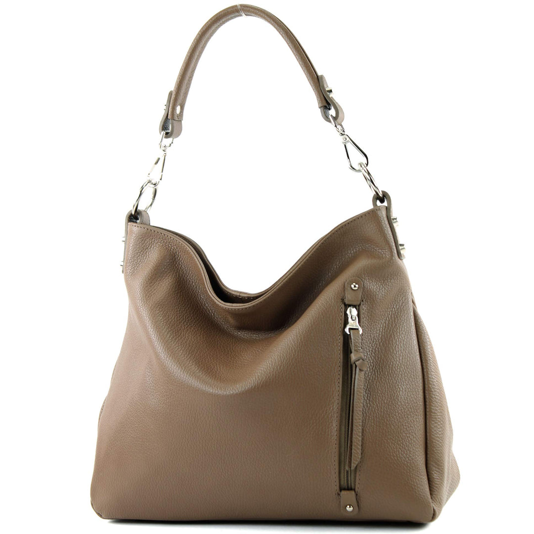 modamoda de - T183 - ital. Damen Schultertasche aus Leder Blassbraun, Blassbraun