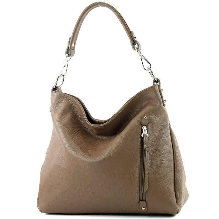 modamoda de - T183 - ital. Damen Schultertasche aus Leder Blassbraun, Blassbraun
