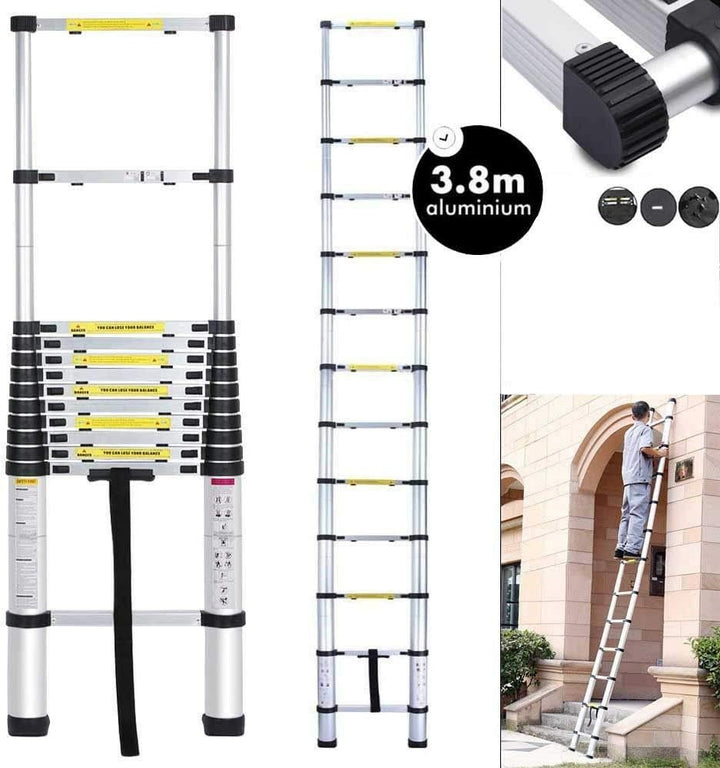 Mehrzweckleiter 3,8m Teleskopleiter Alu-Klappleiter Rutschfester Ausziehbare Robust Stehleiter 150 k
