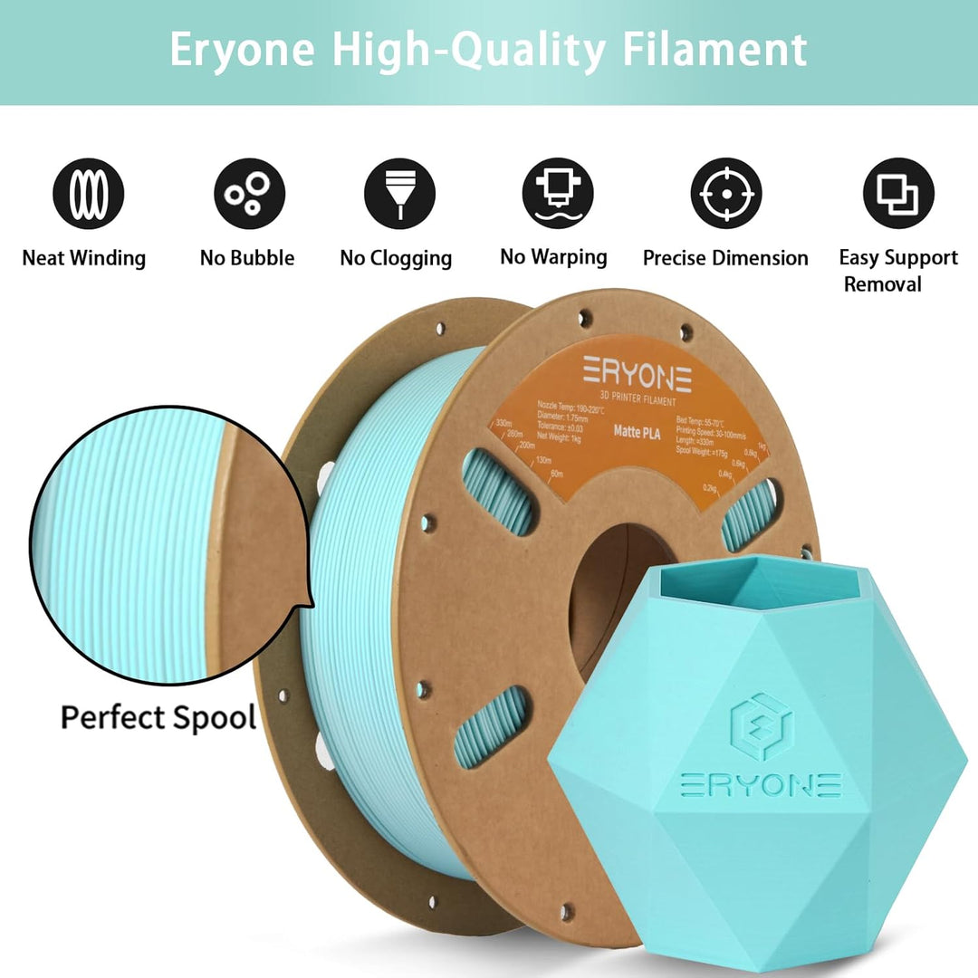 ERYONE Matte PLA 3D Drucker Filament 1.75mm, Massgenauigkeit +/- 0.03 mm, 1 kg 1 Spule, Matte Minzgr