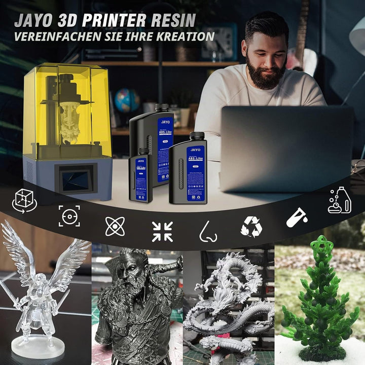 JAYO 3D Drucker Resin 1KG, ABS-Like Resin 405nm UV Standard Rapid Harz für 4K/6K/8K LCD/DLP/SLA 3D P
