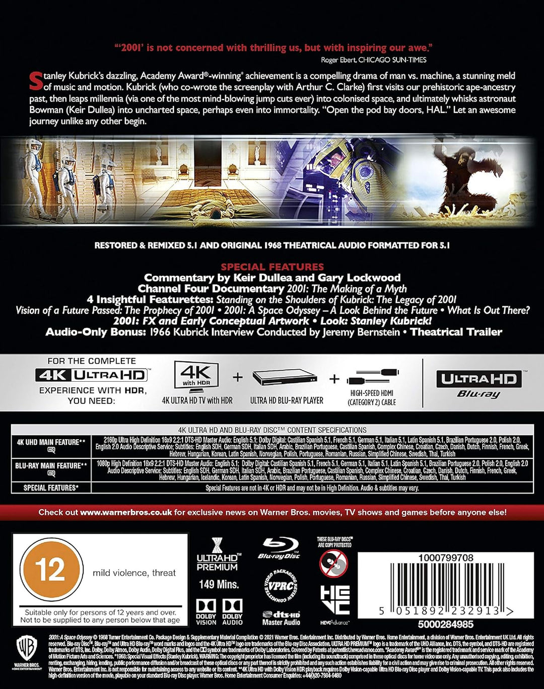 2001 A Space Odyssey [1968] [Blu-ray] [Region Free], 4K