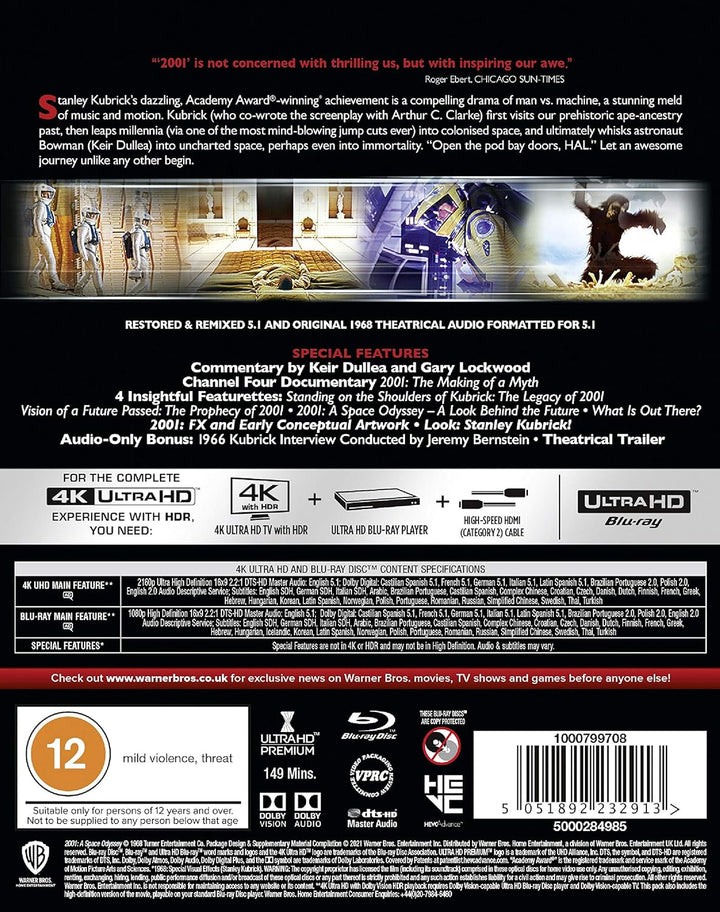 2001 A Space Odyssey [1968] [Blu-ray] [Region Free], 4K