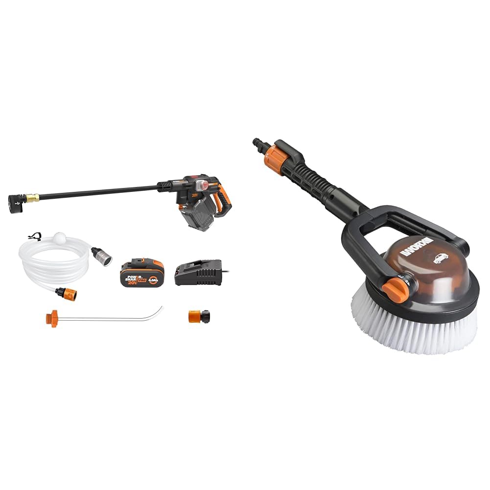 WORX WG633E Hydroshot Akku-Hochdruckreiniger 20V &amp; WA1820 Hydroshot Haarbürste, weich, Schwarz