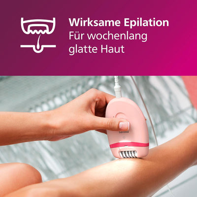 Philips Epilierer-Set - Glatte Haut wochenlang, Mini-Epilierer für empfindliche Stellen, Pinzette fü