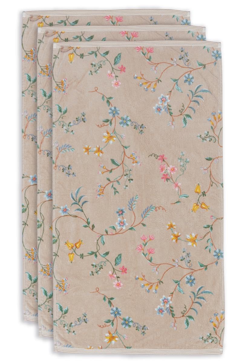 Pip Studio Handtuch-Set Les Fleurs 3X Farbe Khaki, Grösse 55x100 x 3