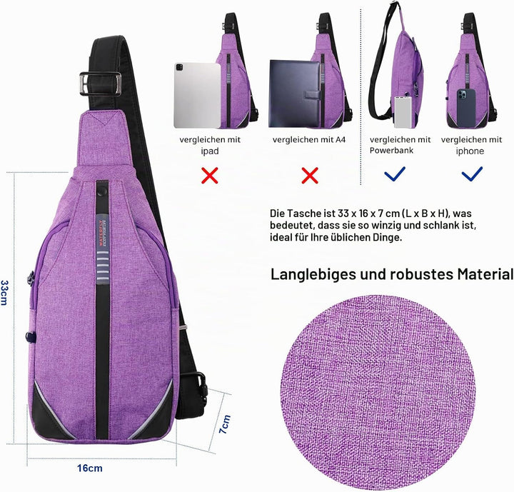WATERFLY Anti-Diebstahl Sling Bag für Damen und Herren Brusttasche Hippie Crossbody Bag Multipurpose
